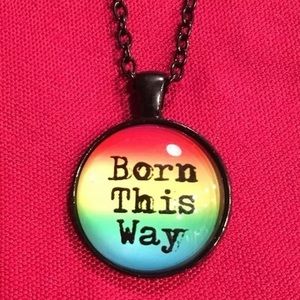 “BORN THIS WAY” Rainbow Glass Charm Necklace NWOT